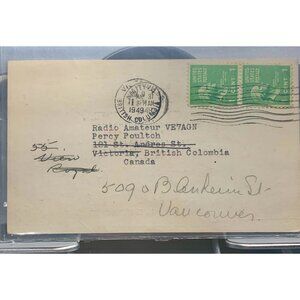1949 Vintage Postmarked Envelope With Stamps & Radio Amateur VE7AGN Address